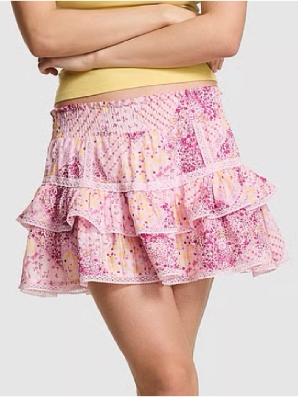 PINK x LoveShackFancy Frill Seeker Pink Tulip Floral Skirt